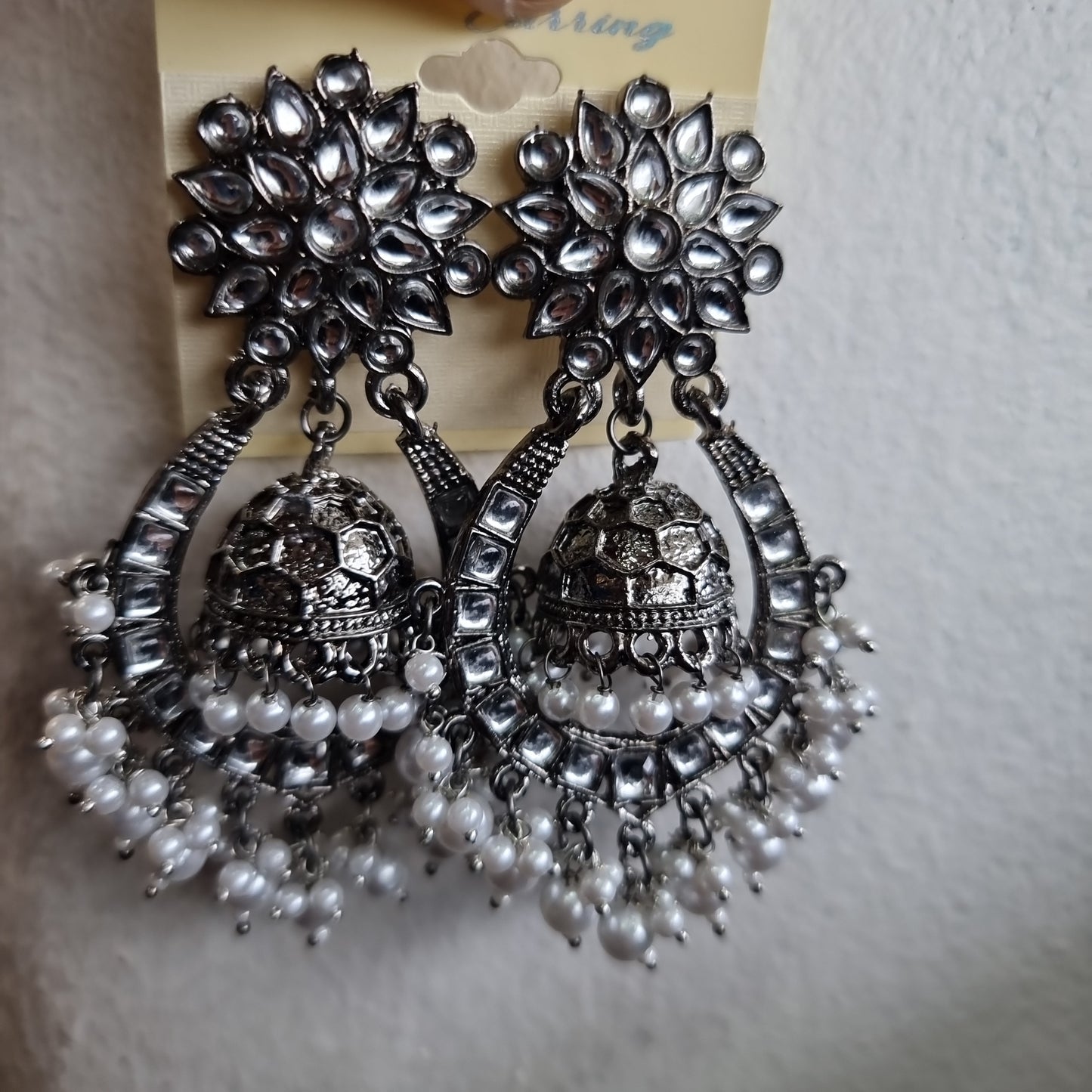 Beautiful designer oxidised earing with white beads