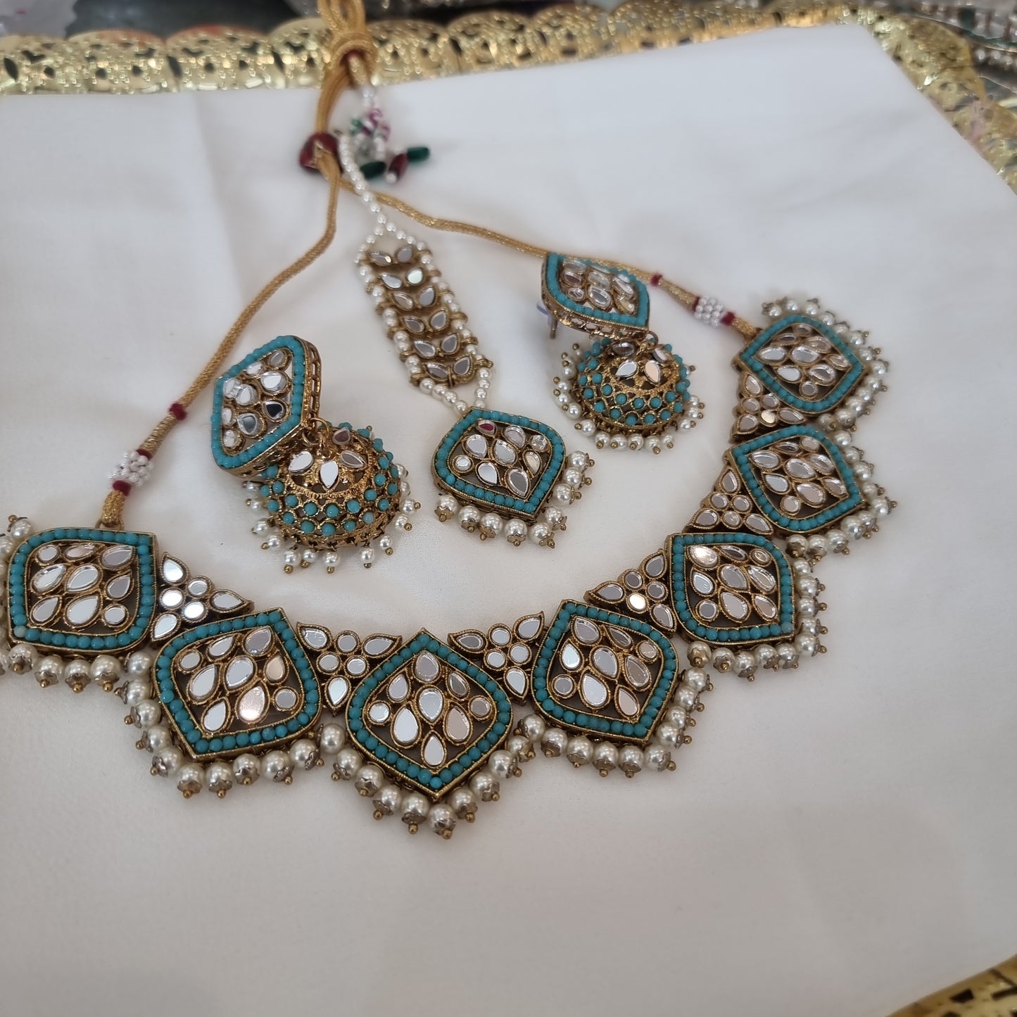 Beautiful deisgner mirror work necklace set