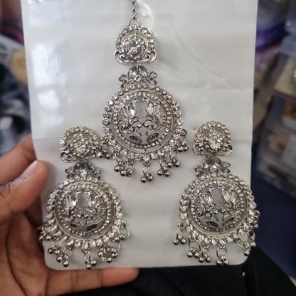 Beautiful designer earing tikkah set silver