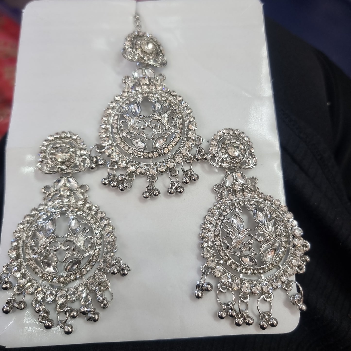 Beautiful designer earing tikkah set silver