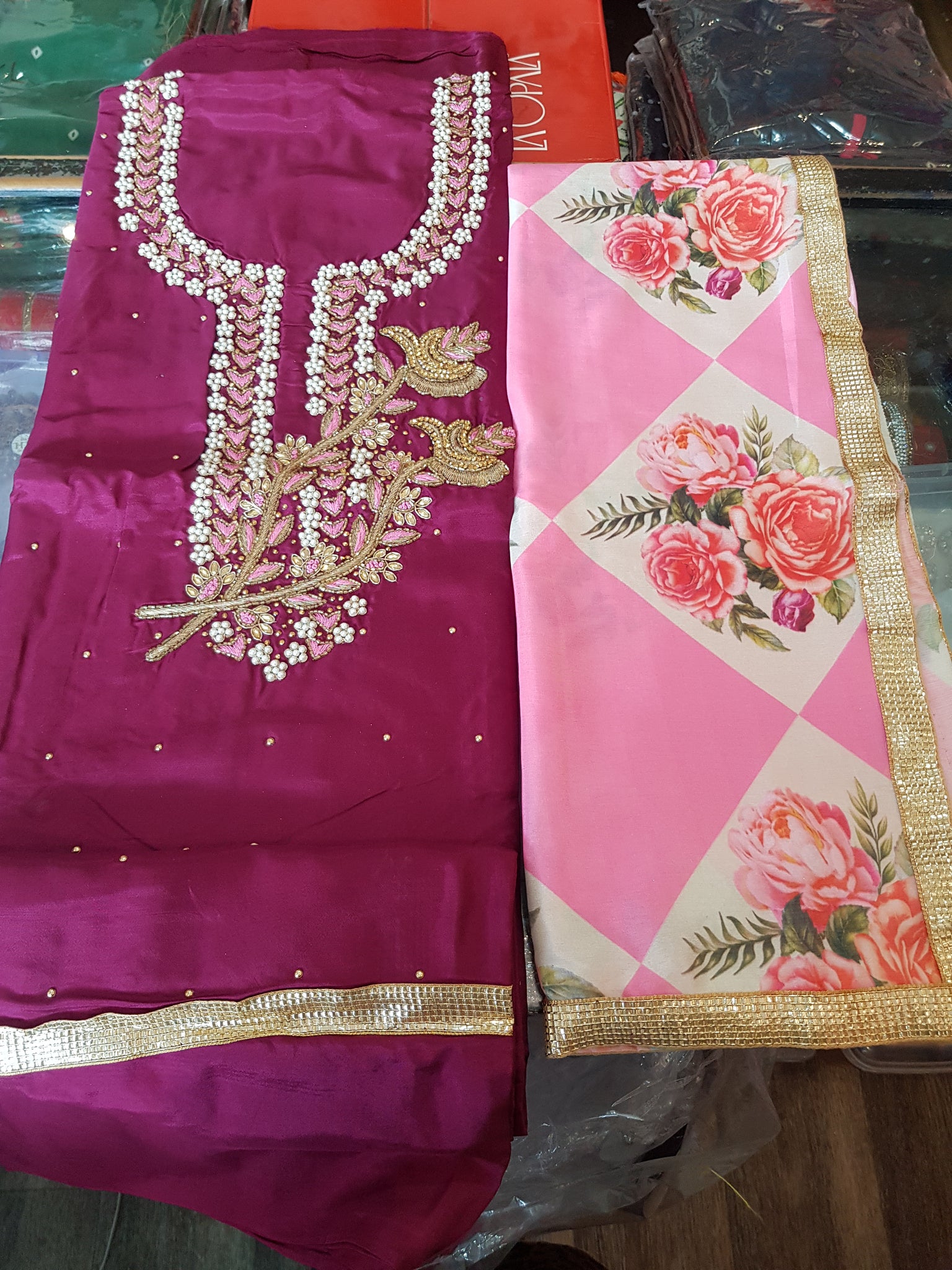 Beautiful designer unstiched suit with printed duppatta