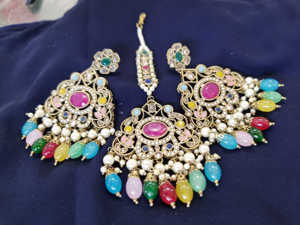 Beautiful designer polki earring tikkah/bindi