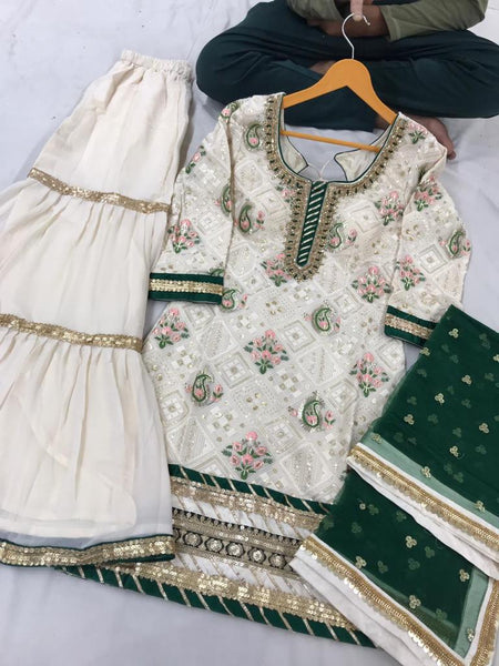 Beautiful designer sharara suit with lucknowi embroidery