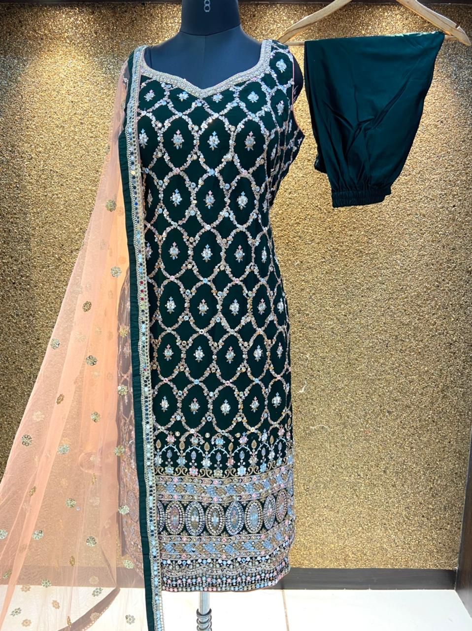 Beautiful designer straight churidar suit