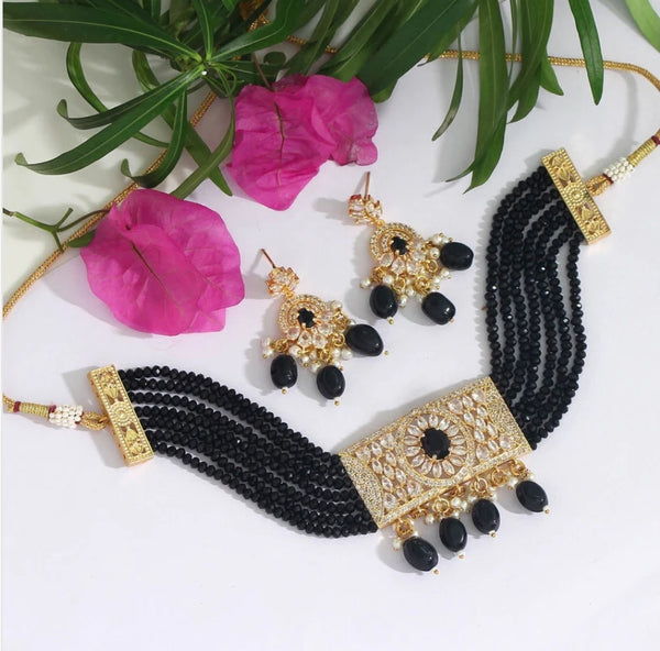 Beautiful designer Black Color American Diamond Choker Necklace Set