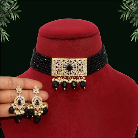 Beautiful designer Black Color American Diamond Choker Necklace Set