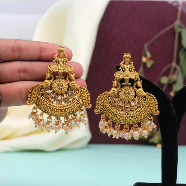 Beautiful Gold Color Matte Gold Temple Earrings
