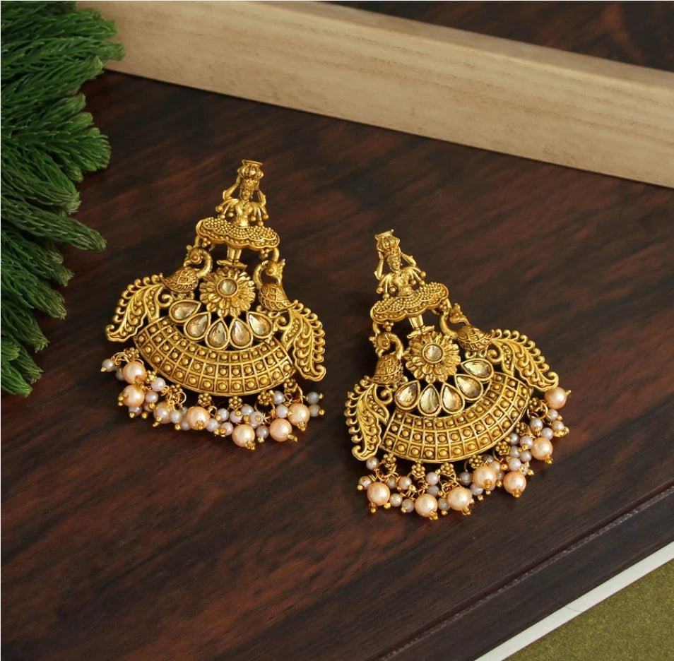 Beautiful Gold Color Matte Gold Temple Earrings
