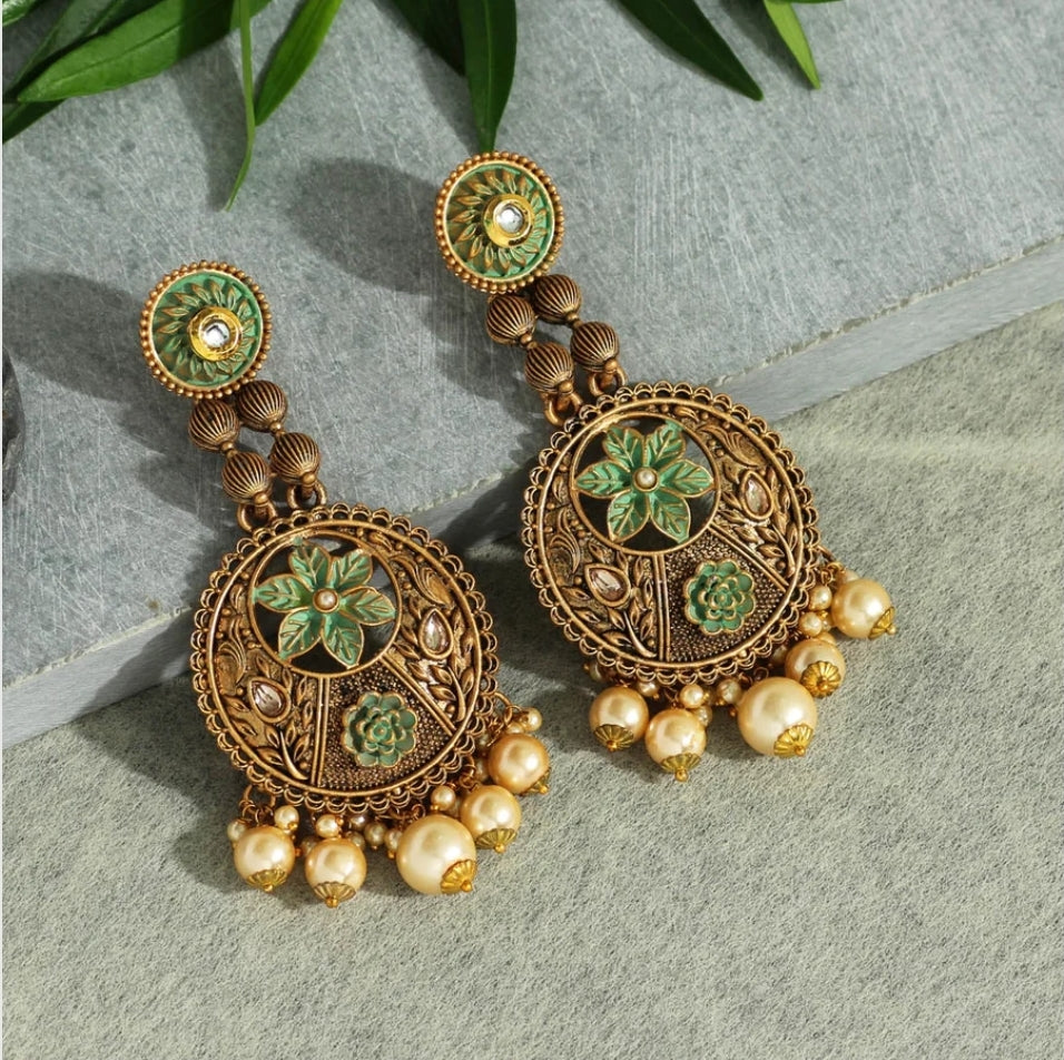 Beautiful Rama Green Color Mint Meena Earrings