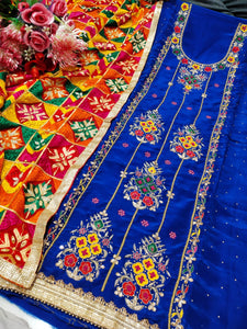 Beautiful designer unstitched punjabi patiala suit with phulkari dupptta