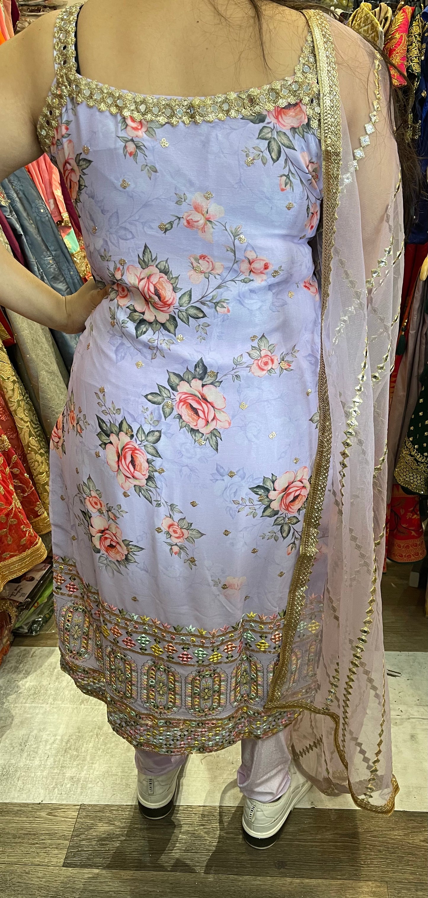 Beautiful designer straight floral embroidery suit