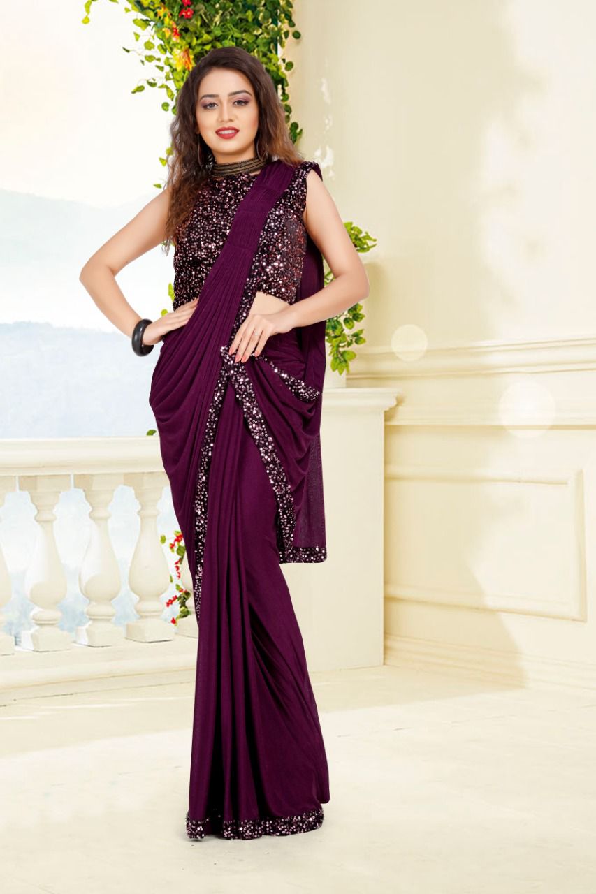 Beautiful designer ready made saree with sequins blouse