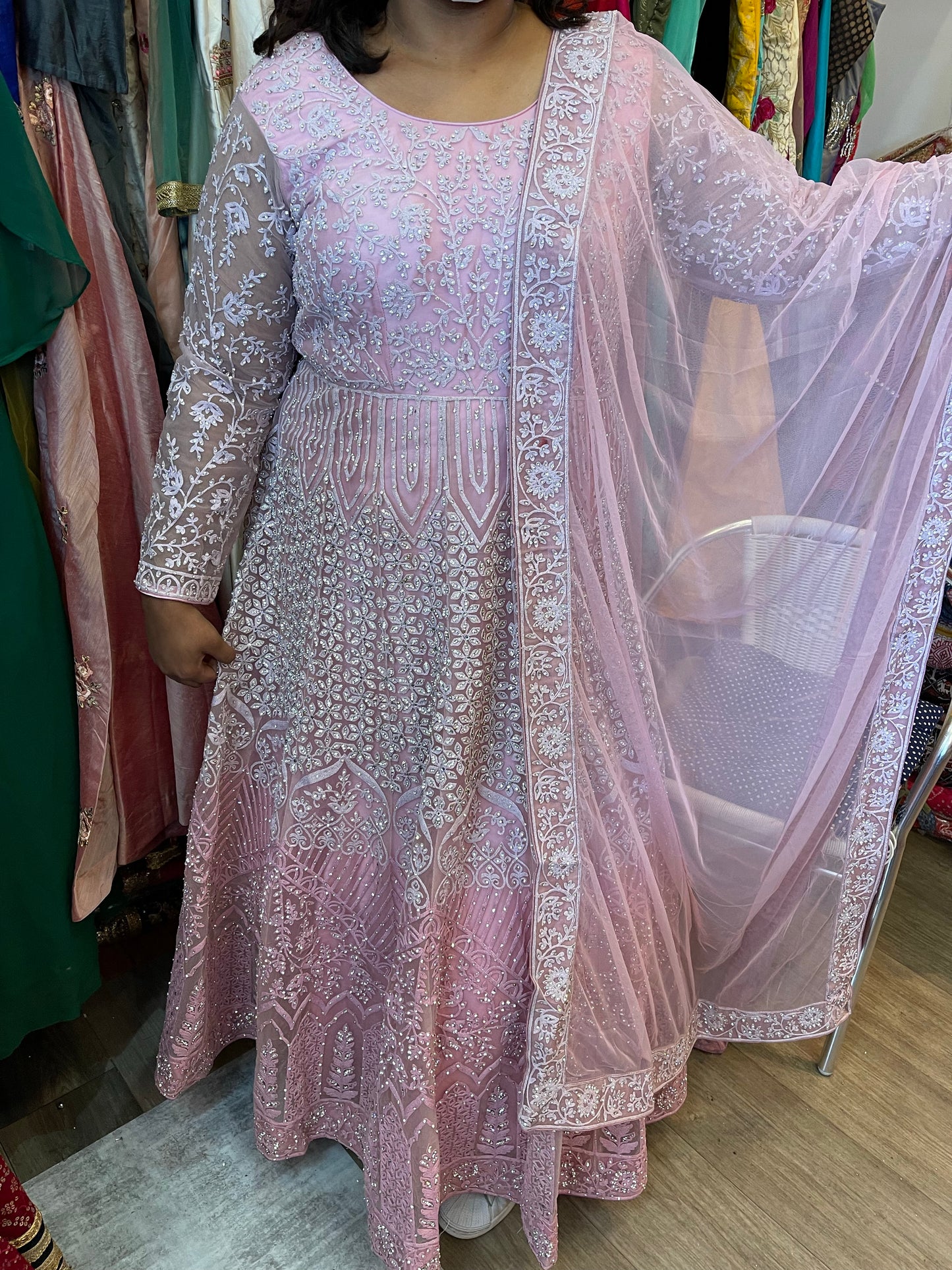 Beautiful designer fully embroidered anarkhali with stone work