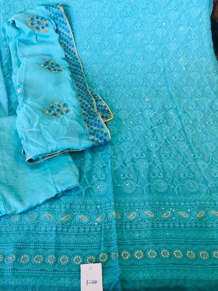 Beautiful designer unstitched lucknowi embroidery punjabi patiala suit