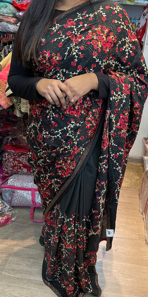 Beautiful floral embroidery designer saree