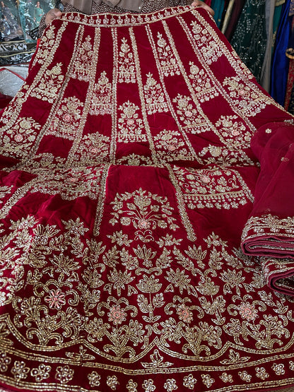 Beautiful designer bridal velvet unstitched lengha