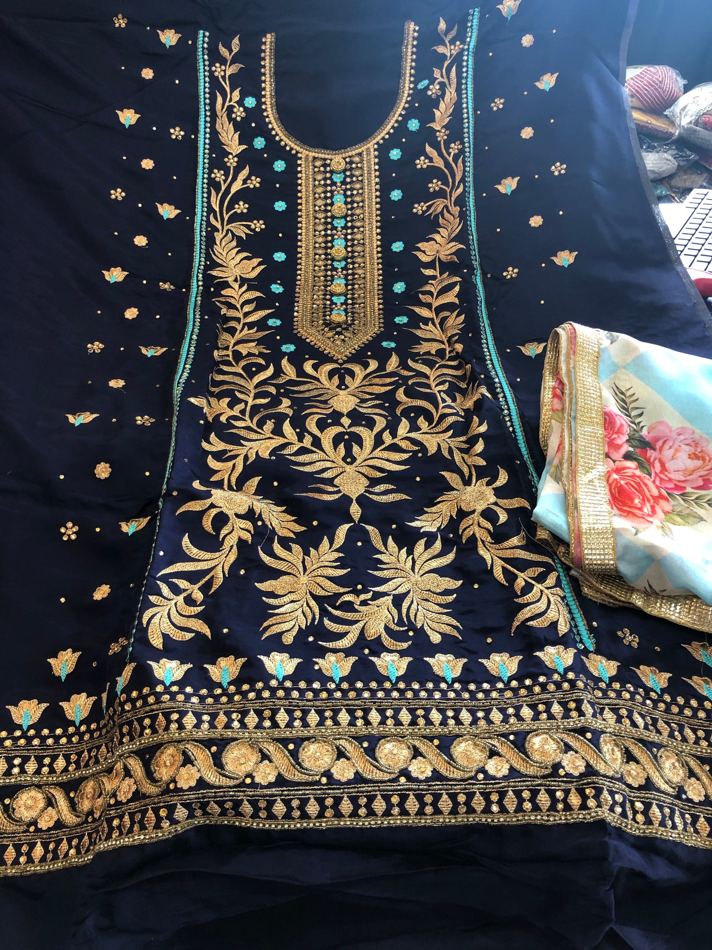 Beautiful designer Punjabi patiala suit with floral dupptta