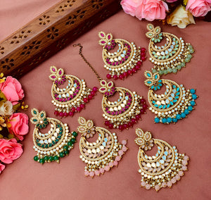 Beautiful designer mirror work earrings with bindi/tikka