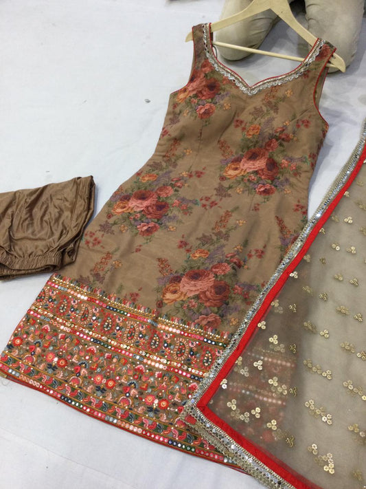 Beautiful designer straight floral embroidery suit