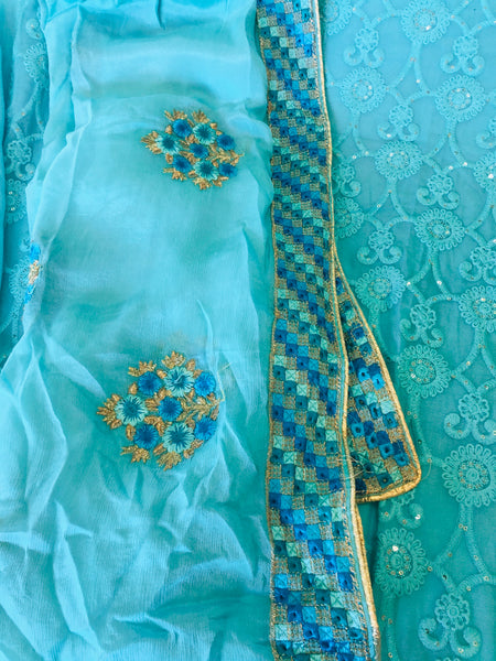 Beautiful designer unstitched lucknowi embroidery punjabi patiala suit