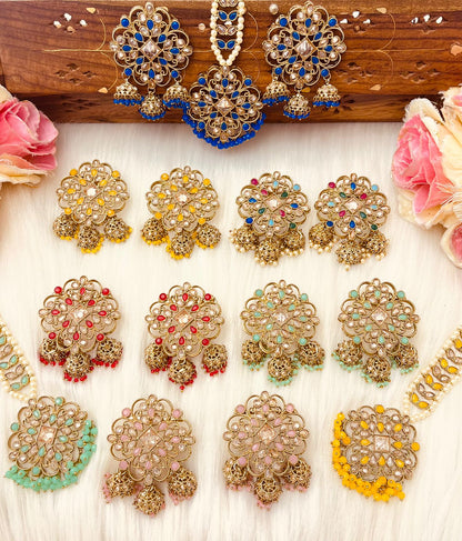 Beautiful designer stud style earrings with bindi/tikka