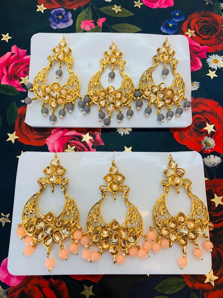 Beautiful designer kundan earrings with bindi/tikka