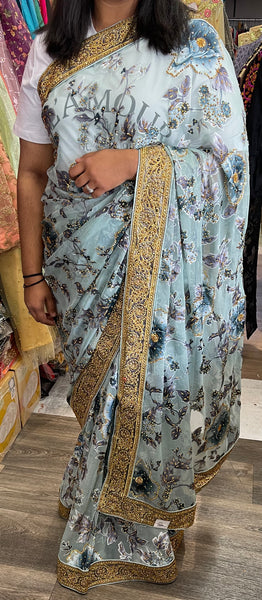 Beautiful designer floral embroidery saree
