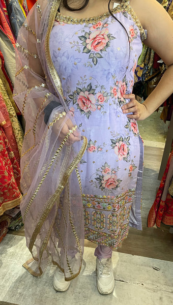 Beautiful designer straight floral embroidery suit