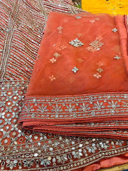 Beautiful designer mirror work semi stitch lengha