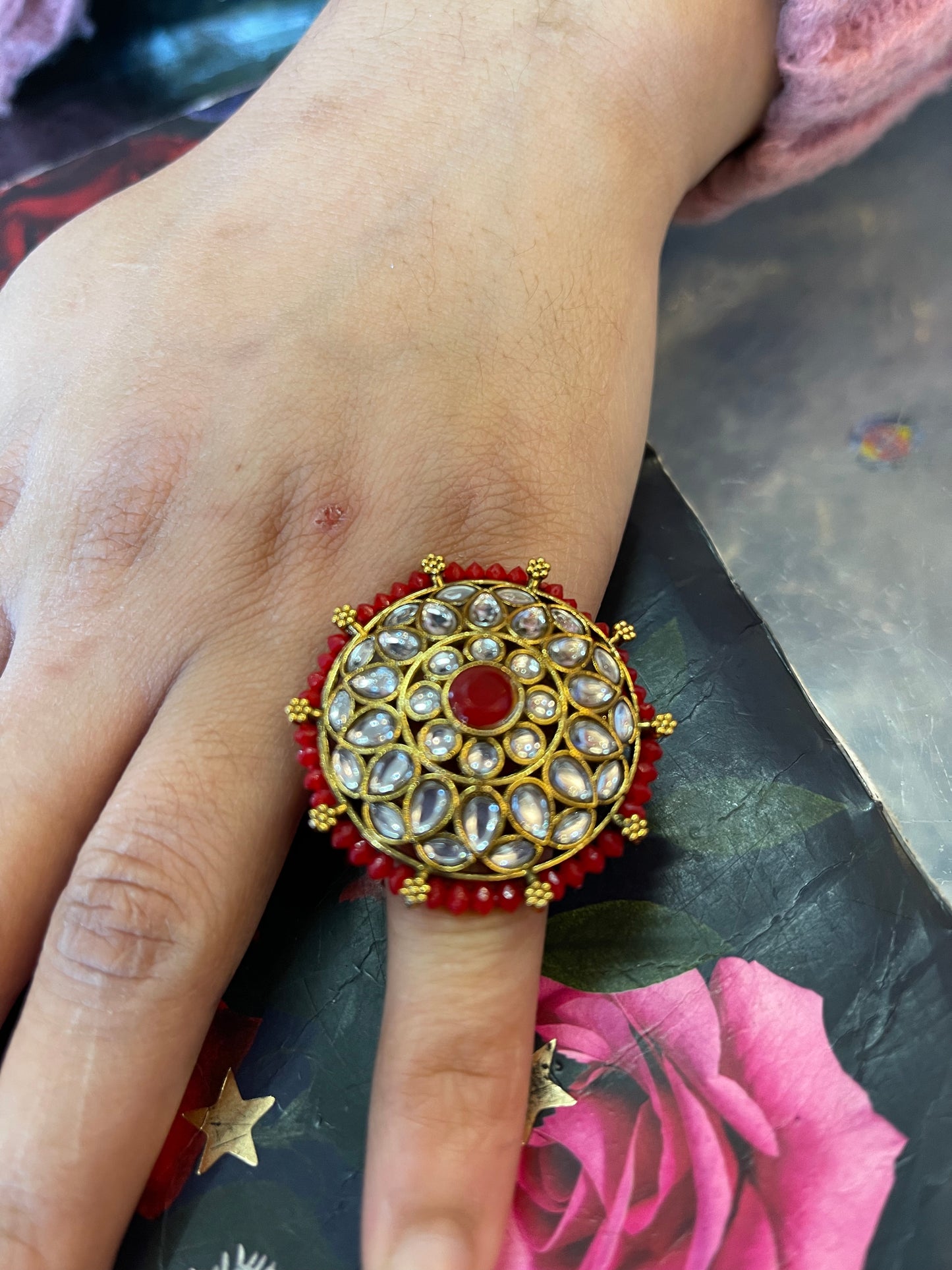 Beautiful designer polki stone ring