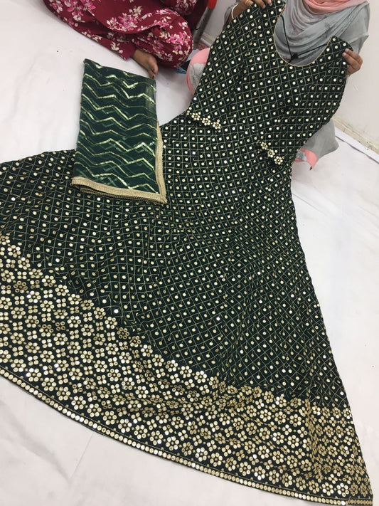 Beautiful designer anarkhali with faux miror work