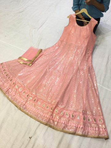 Beautiful designer lucknowi embroidery gown style anarkali suit