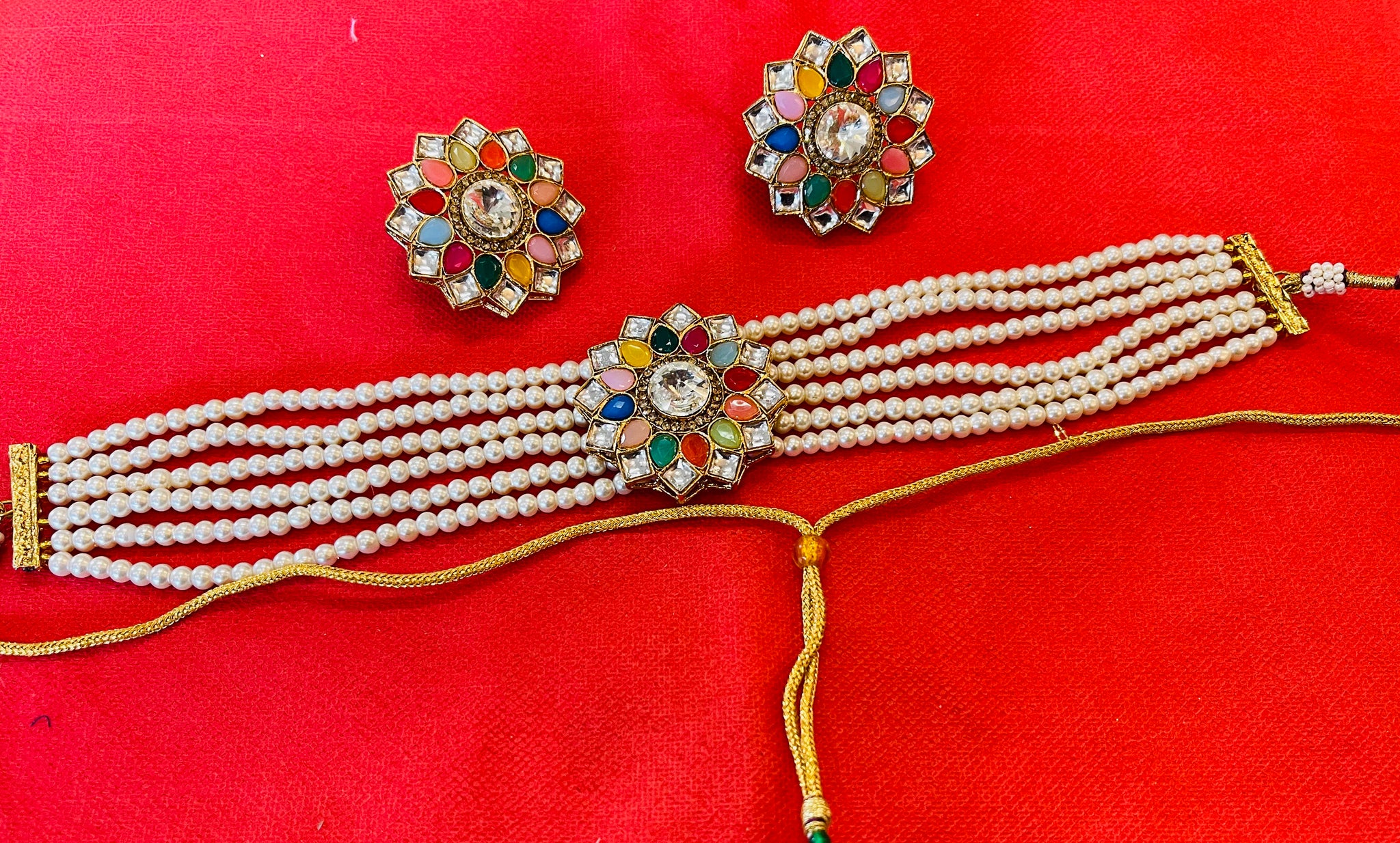 Beautiful designer pearl choker necklace set