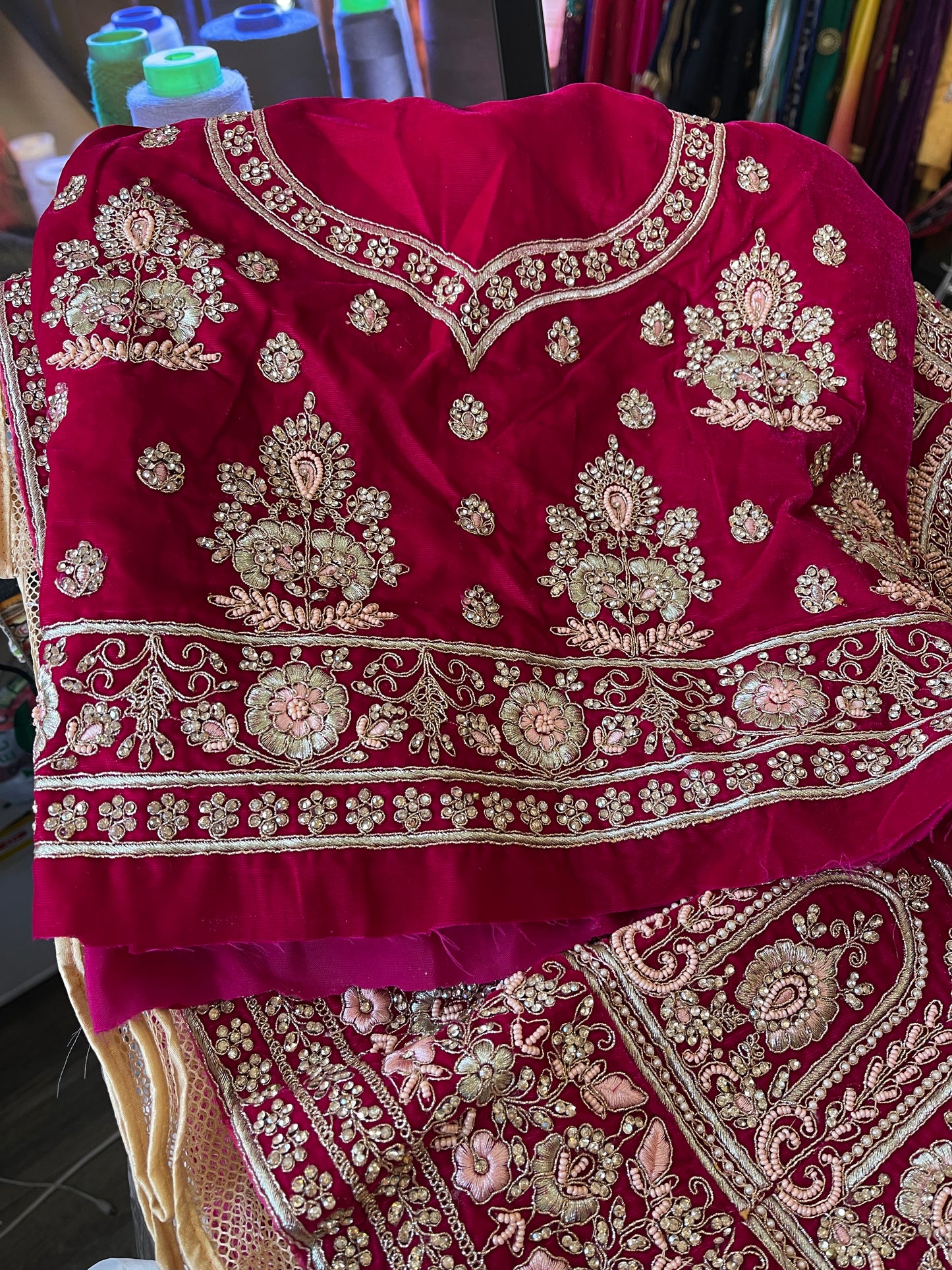 Beautiful designer velvet bridal lengha