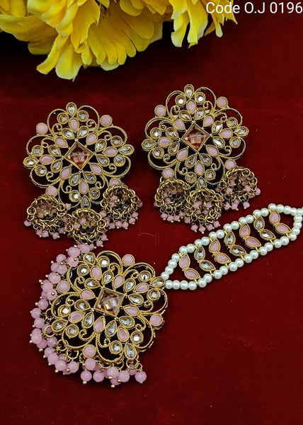 Beautiful designer stud style earrings with bindi/tikka