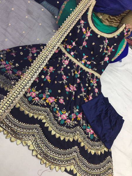 Beautiful designer short anarkali suits with floral embroidery dupptta