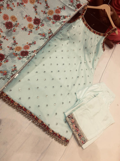 Beautiful designer pakistani suit with floral duppatta