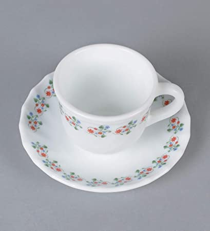 La Opala Diva Laurel vine Tea & Coffee Cup & Saucers 220 ML Set of 6. (White)
