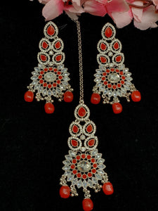 Beautiful designer polki earrings with bindi/tikka