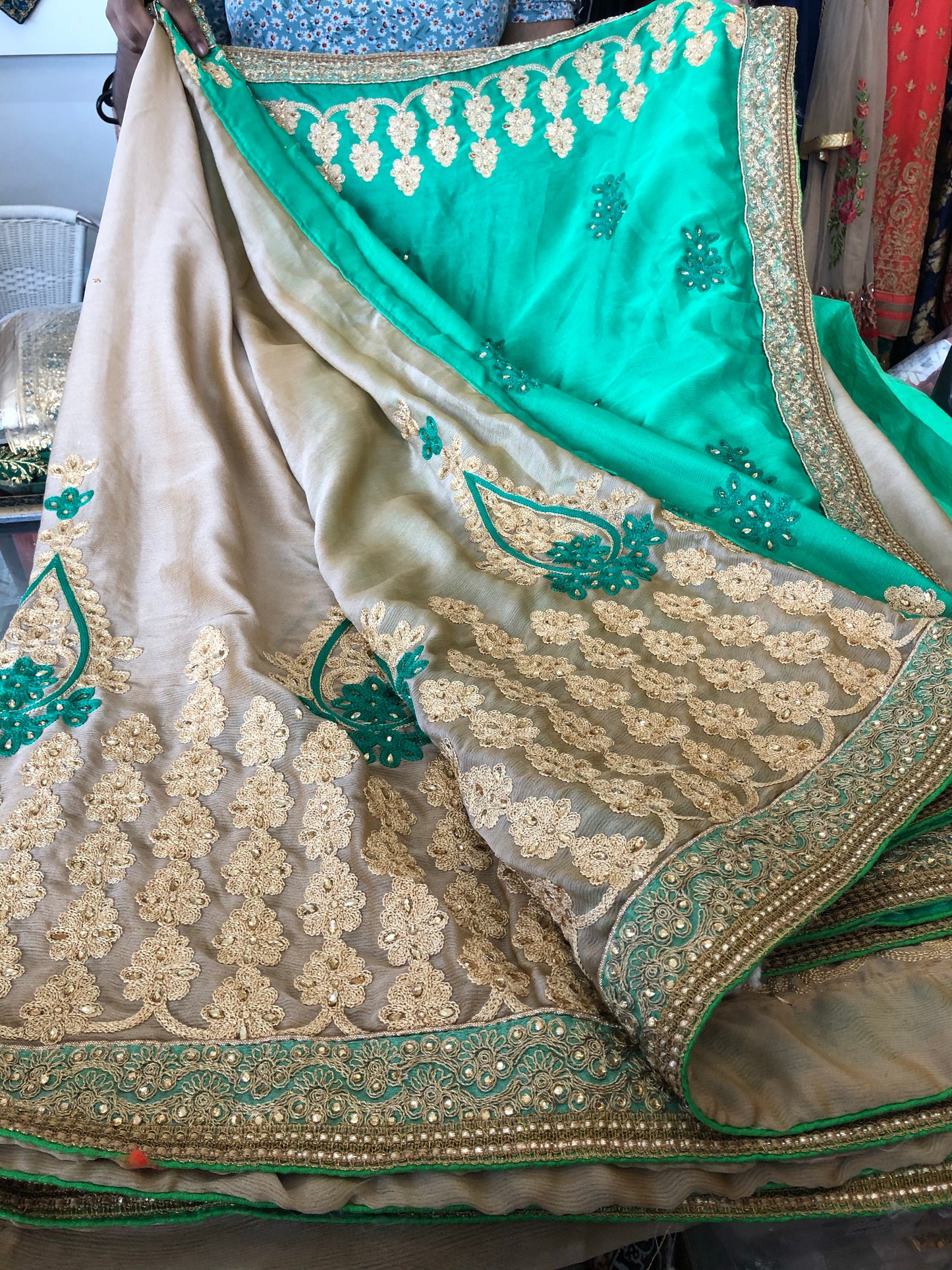 Beautiful designer half & half heavily embroidery saree