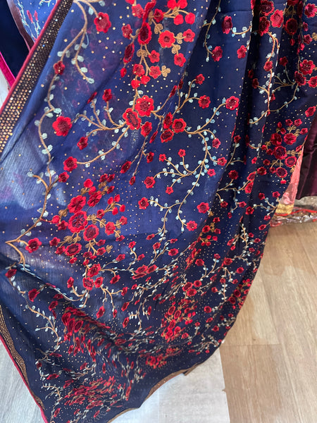 Beautiful floral embroidery designer saree