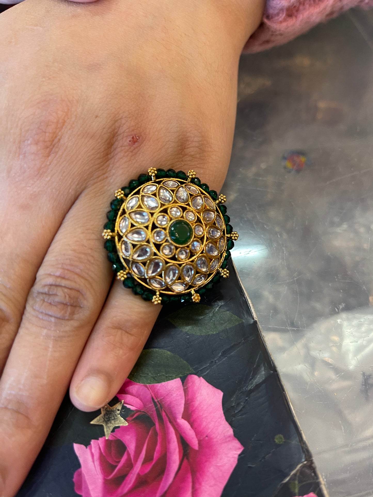 Beautiful designer polki stone ring